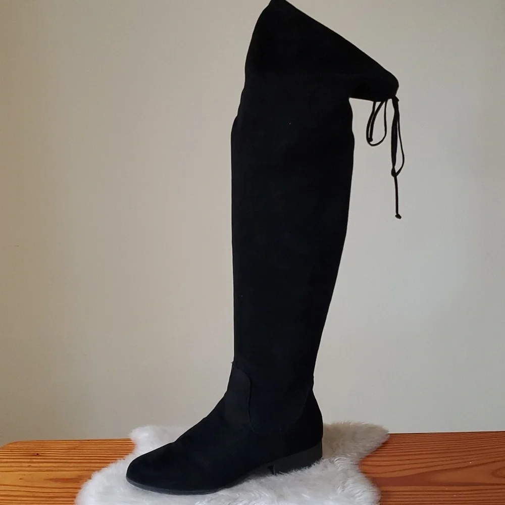 Forever 21 Black Faux Suede Over The Knee Boots Size 11 W
